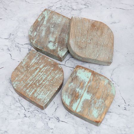 Antique Finish Handmade Wooden Coasters - Pack of 4